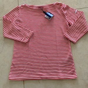 Burberry red and white stripe golf shirt.